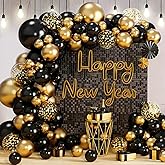 Felice Arts New Year Eve Party Decor Black and Gold Balloon Garland Arch Kit with Latex Confetti Balloons for Birthday Graduation Anniversary Party Decor
