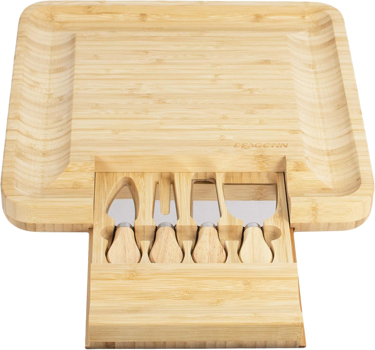 Amazon Com Dragonn Natural Bamboo Cheese Board Charcuterie Platter W Hidden Drawer For Cheese Spreading Utensils Perfect Gift Serves Crackers Meats Fruits Cheese Cheese Plates
