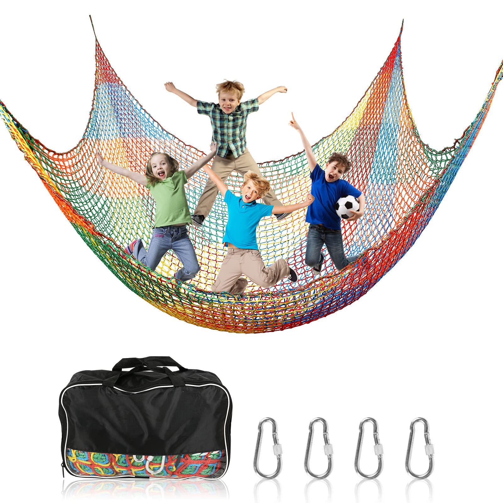 Kids Playground Net,Climbing Cargo Net, Double Layers Playground Safety Net, Climbing Net Rope Ladder with Storage Bag and Carabiners for Kid Climbing Tree,Climbing Net (2x3M)