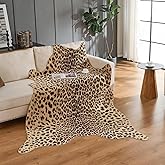 Leopard Rug,Luxury Faux Fur Leopard Print Area Rug,Animal Print Carpet Home Decor for Living Room Bedroom Large Carpet Non-Slip Brown Leopard-4.8 * 6.8FT（57 * 80inch）