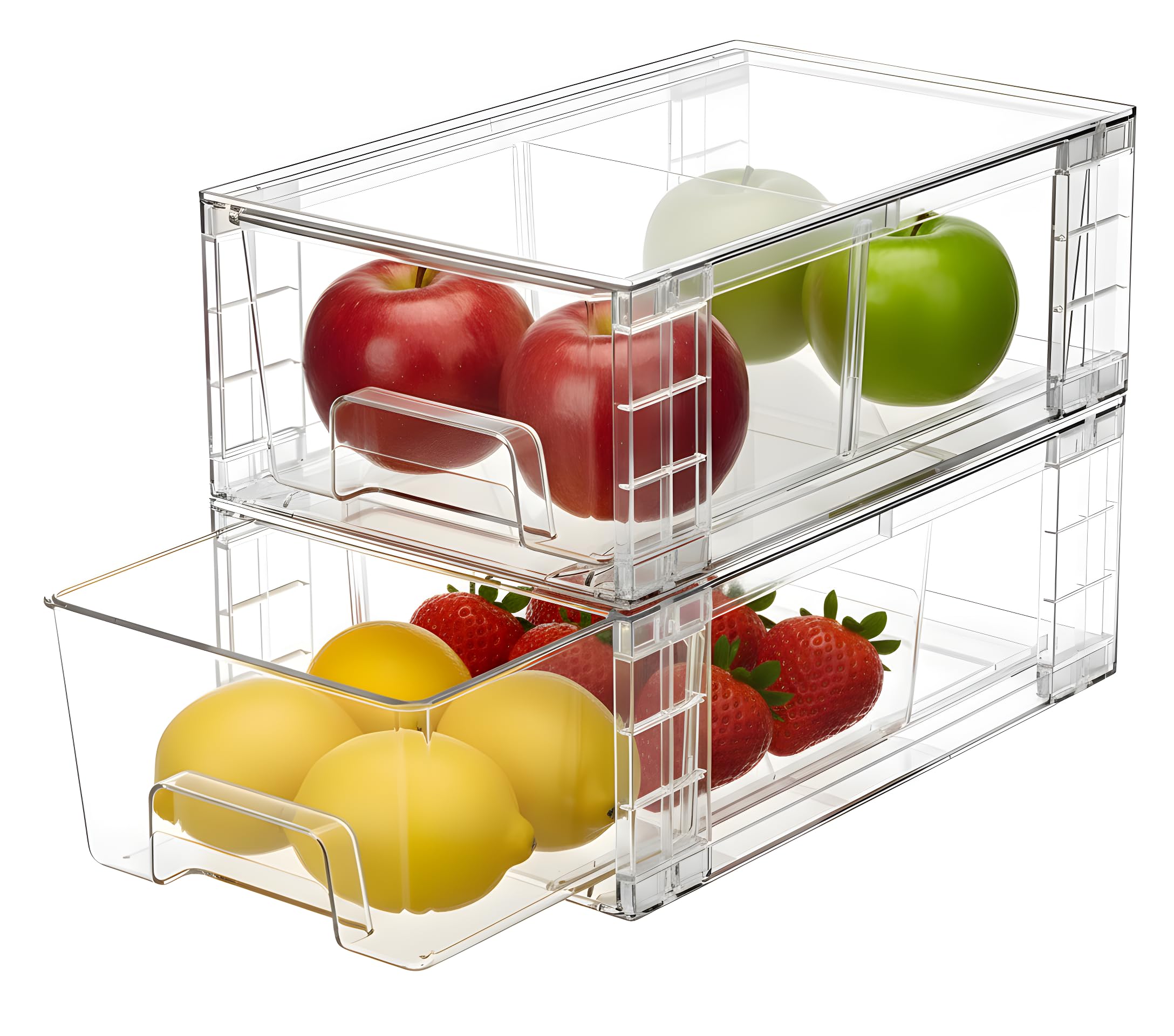 Photo 1 of 2 Pack Stackable Storage Drawers,Plastic Organizers Bins, Drawers Storage with Handles and Movable Dividers for Organization and Storage in Fridge,Bathroom, Pantry, Kitchen Cabinets, Under Sink