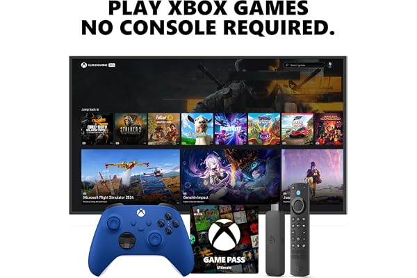 Amazon Fire TV Stick 4K Max, Shock Blue Core Wireless Controller, and 1 Month Game Pass Ultimate Bundle