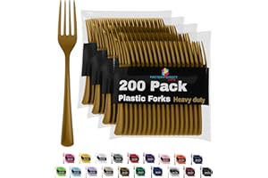 Exquisite Gold Plastic Forks 200 Pcs - Heavy Duty Disposable Cutlery - Flatware, Silverware - Plastic Forks