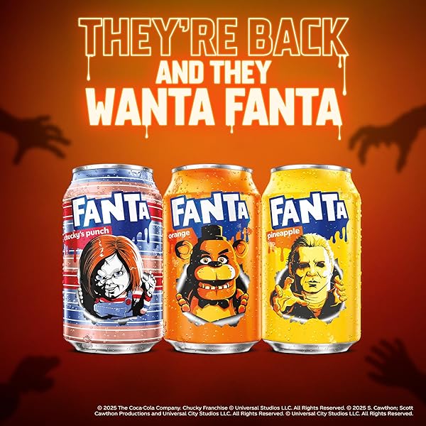 FANTA FRUIT PUNCH CAFFEINE FREE SODA SOFT DRINK, CHUCKY’S PUNCH HALLOWEEN EDITION, 12 FL. OZ. CANS, 12 PACK