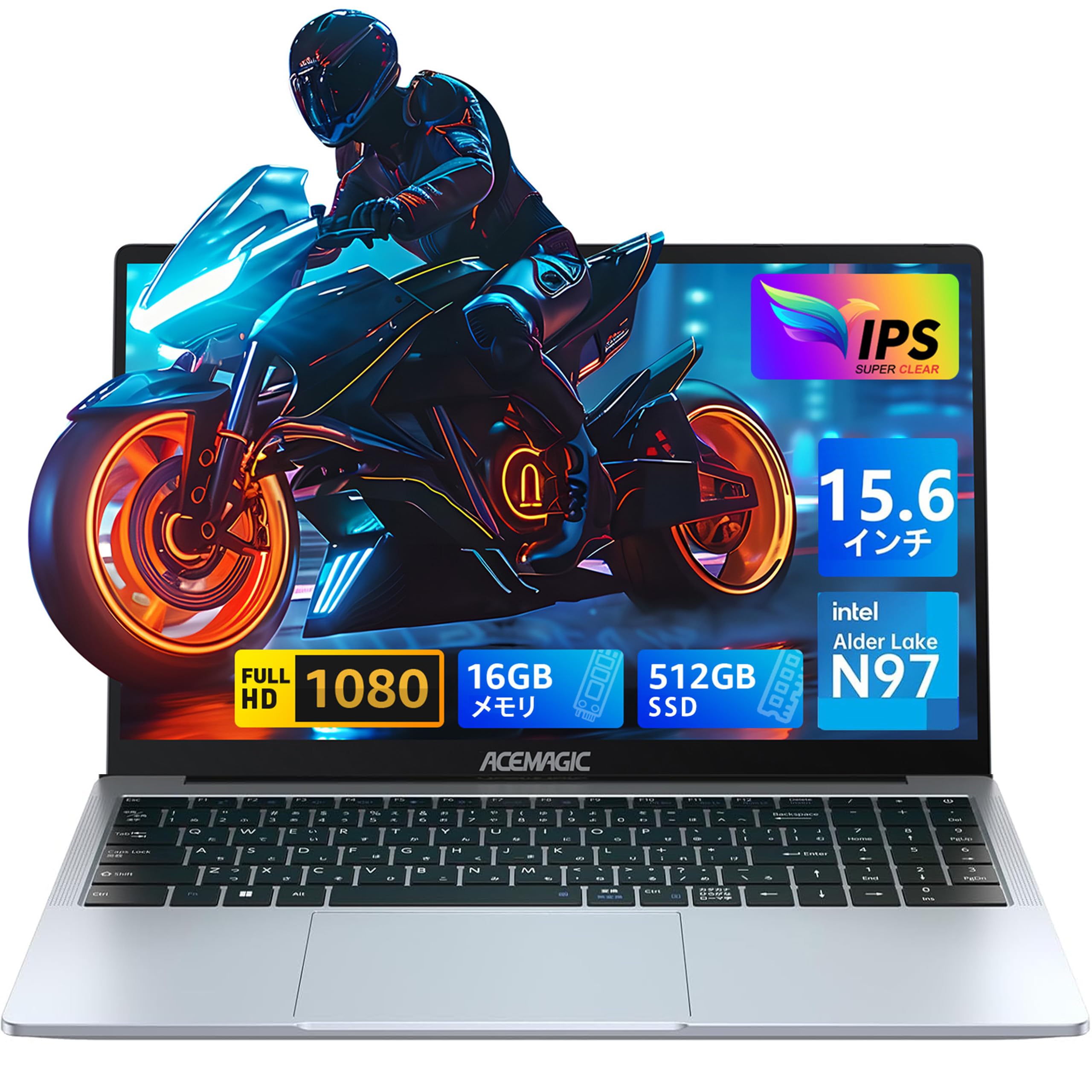 ACEMAGIC ノートパソコン 15.6インチ ノートPC 第12世代-N97 最大3.6GHz 4C4T 16GBメモリ 512GB M.2 SSD カクカク感じない フルHD 1080P パソコン ノート Laptop Windows11/Webカメラ/WiFi5/BT5.0/Type-C*2/高速放熱 静音商品画像