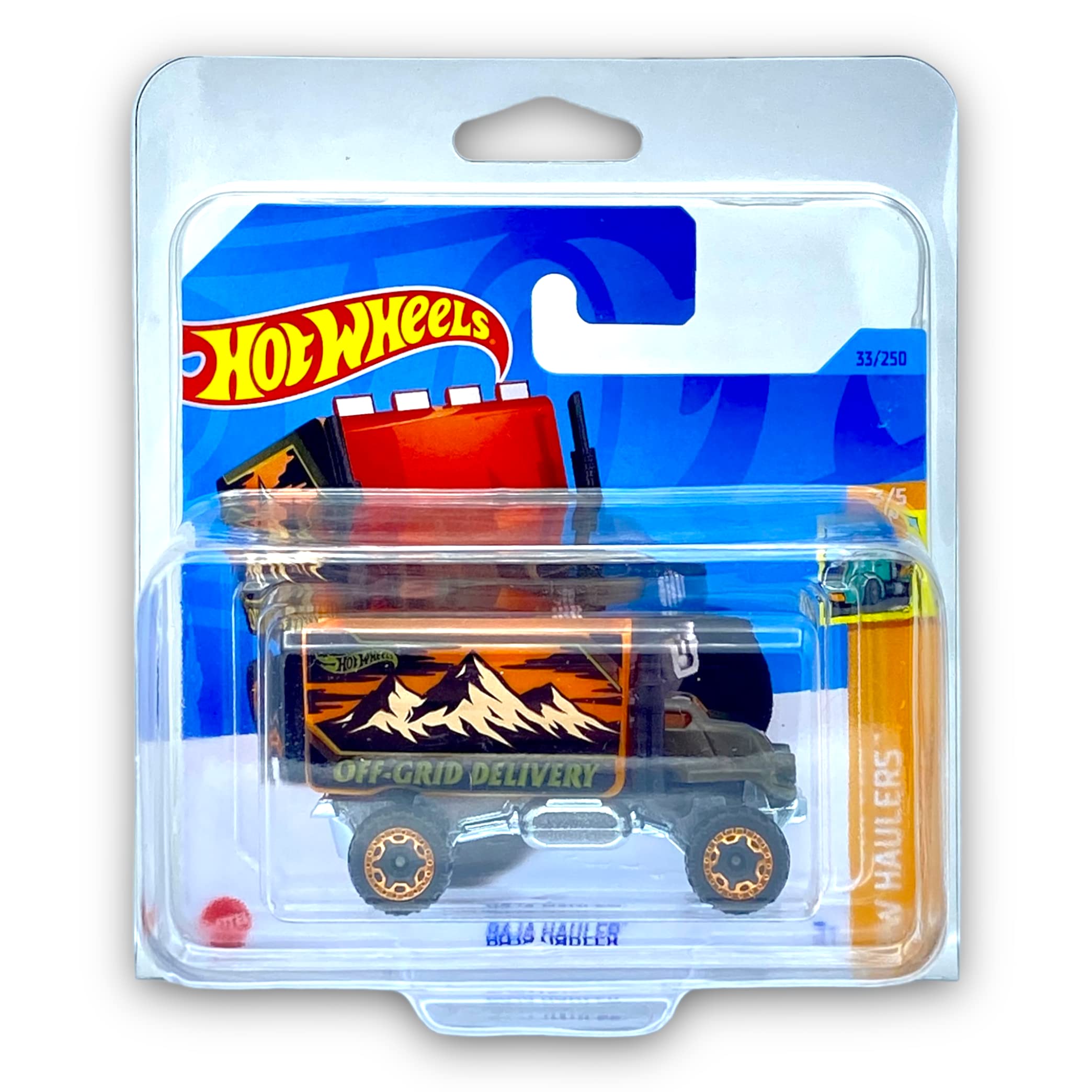 Hot Wheels Baja Hauler (Brown & Orange) 3/5 HW Haulers 2023-33/250 (Short Card) - COMES IN A KLAS CAR KEEPER PROTECTIVE COLLECTORS CASE - HKH25