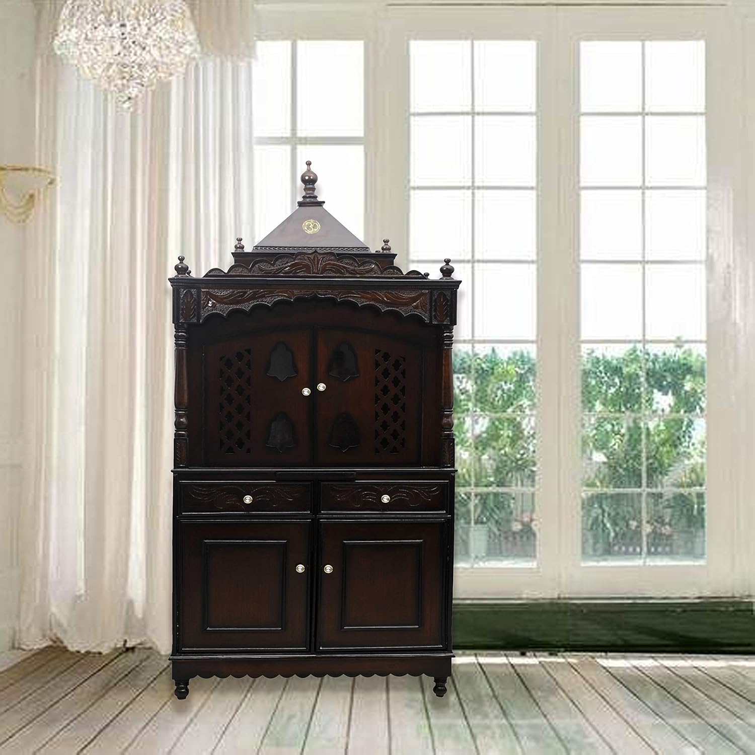 Dzyn Furnitures Solid Teak Wood Home Temple In Cherry Brown Size 200 Cms Amazon In Home Kitchen