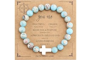 VIBILIA Cross Beaded Bracelets for Women, Inspirational Natural Heart Religious Bracelets for Women, Birthday Christian Gifts for Women on Thanksgiving Christmas Gifts