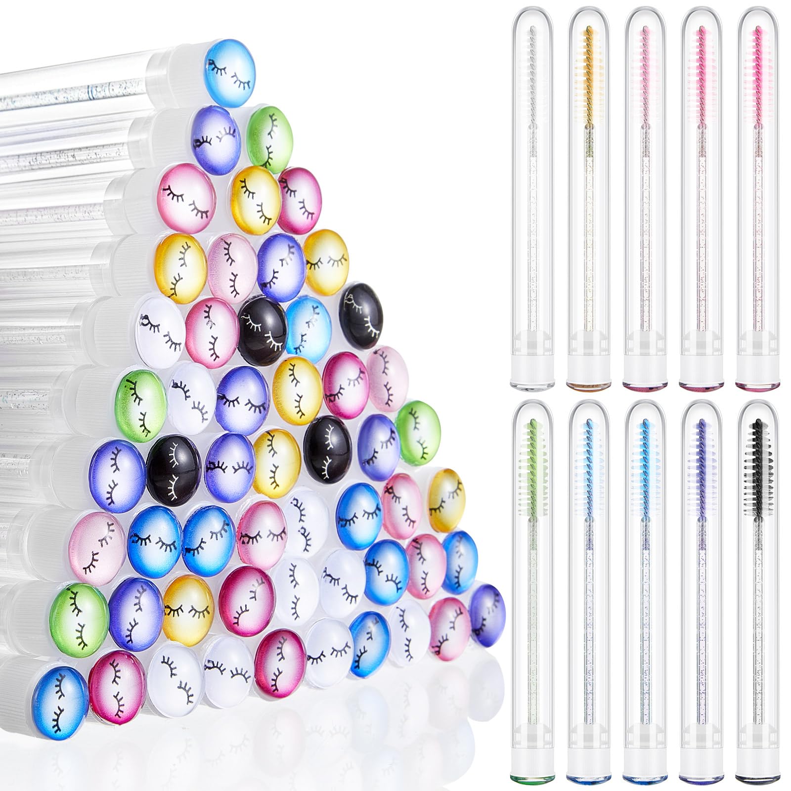 Photo 1 of 200 Pieces Mascara Wand Tube Set 100 Pcs Lash Spoolies for Eyelash Extensions 100 Pcs Diamond Empty Mascara Brush Disposable Colorful Eyebrow Applicator Makeup Tool (Bright)
