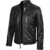 fjackets Real Lambskin Mens Leather Jackets - Quilted Cafe Racer Zip Up Moto Style Leather Jacket Men