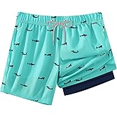 APTRO 2 in 1 Boy's Swim Trunks Quick Dry Kids Bathing Suits Zipper Pockets Board Shorts 5-16Y