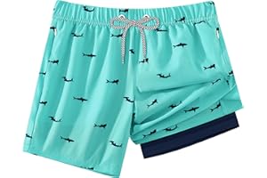APTRO 2 in 1 Boy's Swim Trunks Quick Dry Kids Bathing Suits Zipper Pockets Board Shorts 5-16Y