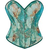YONABTF Sexy Corset Tops for Women Renaissance Floral Bustier Overbust Boned Strapless Lingerie Open Back Lace Up Shapewear