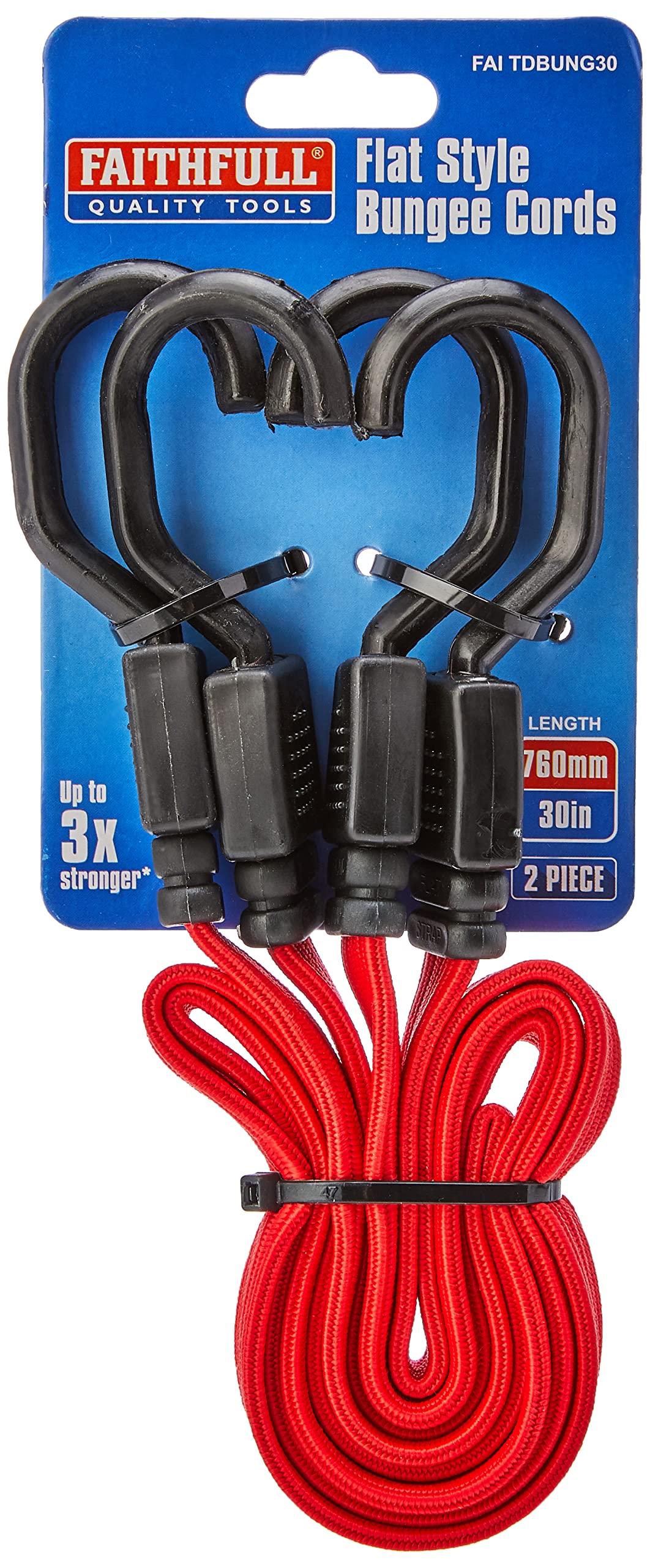 Faithfull TDBUNG30 76cm 30-inch Flat Bungee Cord -Red