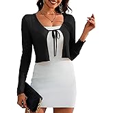 a.Jesdani Women's Shrug Sweaters Tie Front Long Sleeve Rib Knit Bolero Open Front Cropped Cardigan S-1X