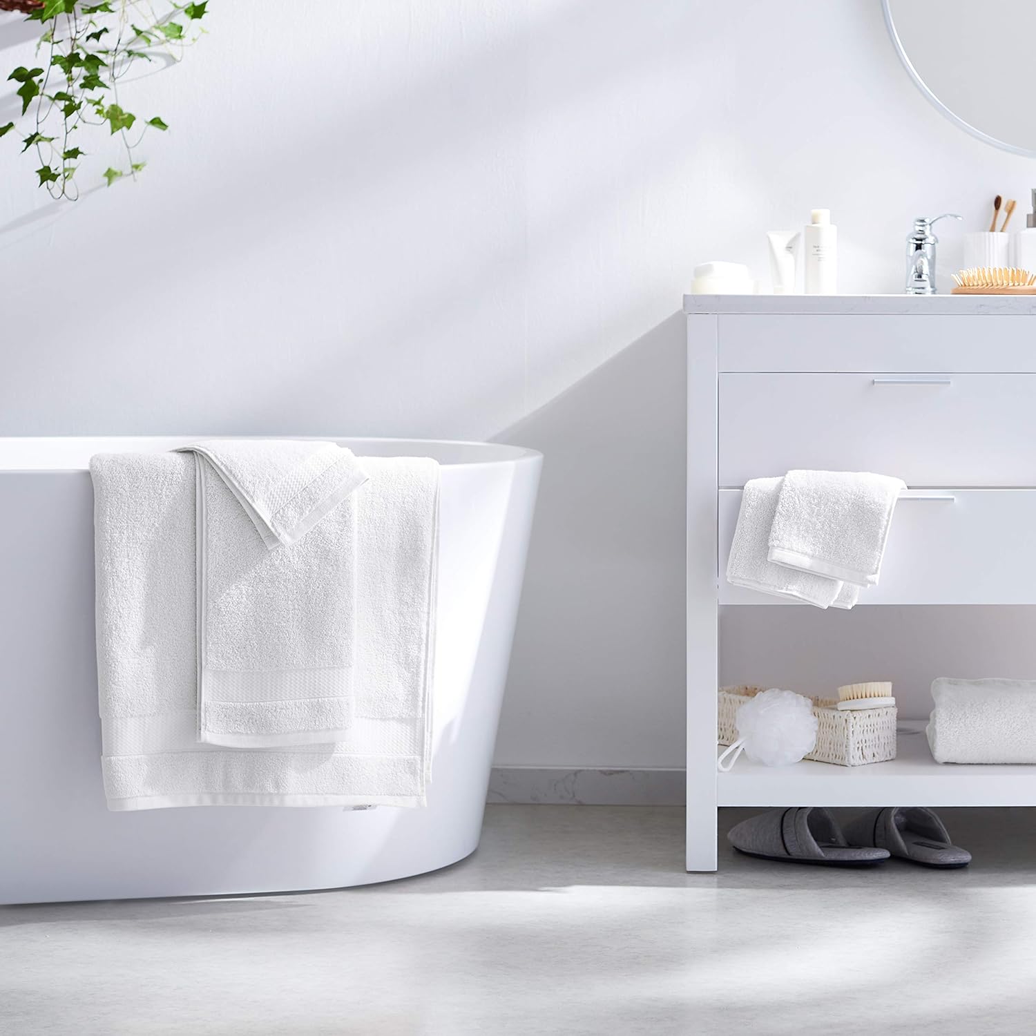 Basics Everyday Bath Towels, 6 Piece Set, White, 100% Soft Cotton, Durable: Home & Kitchen