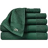 Lacoste Heritage Supima Cotton 6-Piece Towel Set, 2 Bath Towels, 2 Hand Towels, 2 Washcloths, Eden – Highly Absorbent & Quick Drying, Bathroom Essential, Machine Washable