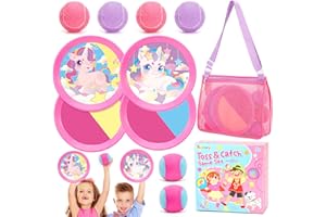 Tagitary Toss and Catch Ball Set, Beach Toys Outdoor Games Sticky Ball Catch Game, Unicorn Toys with 4 Paddles 6 Balls 1 Storage Bag, Lawn Backyard Camping Games for Family Friends Kids Toys