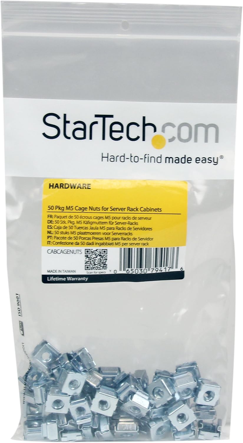 StarTech 50 Pkg M5 Cage Nuts for Server Rack M5 cage nuts
