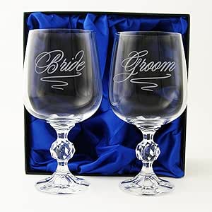 Novia y novio – un par de copas de vino de cristal, 200 ml, grabado con