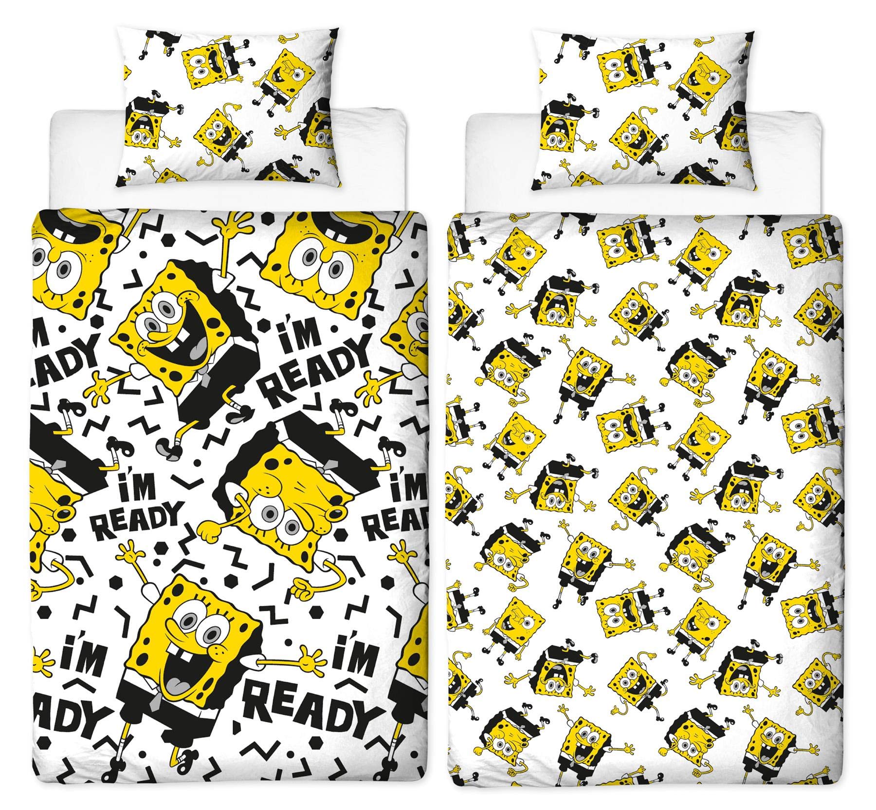 Spongebob Squarepants Single Duvet Cover - Reversible Two Sided Dash Design with Matching Pillowcase, Polyester