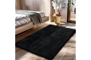 YONGYANGJUXIN Fluffy Rug Shaggy Area Rug, Black 2x4 Area Rugs for Bedroom, Small Bedside Rug, Soft Fluffy Shaggy Entryway Throw Rugs for Living Room Bedroom Kids Room Home Decor