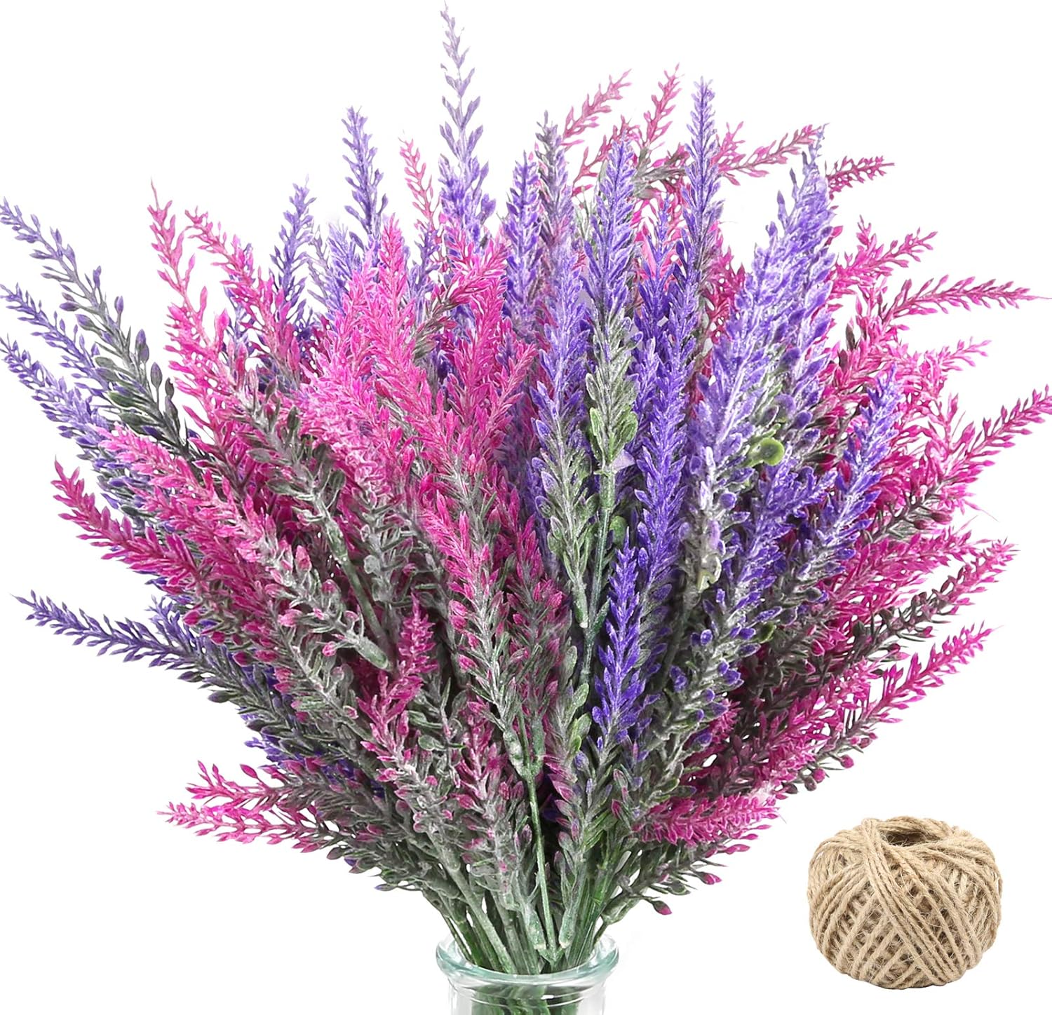 Omldggr 8 Pieces Artificial Lavender Flowers with Hemp Rope Artificial