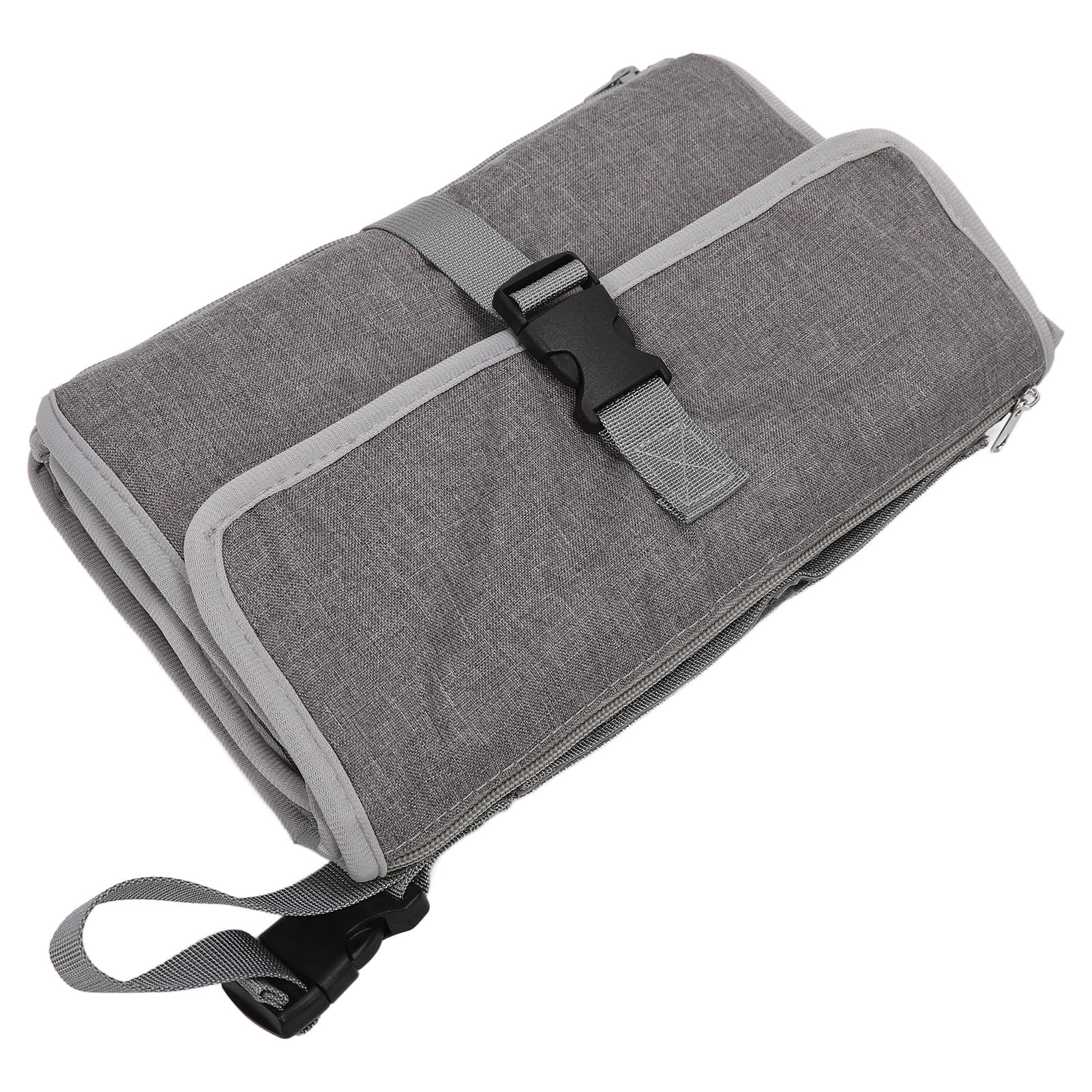 Portable Changing Mat - Diaper Changing Pad with Wipe Dispenser, Head Support, Multiple Pockets, Grey TPU
