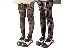 LOLANTA Girls Lace Tights Kids Sheer Patterned Fishnet Stockings 2 Pack Hollow Dance Pantyhose