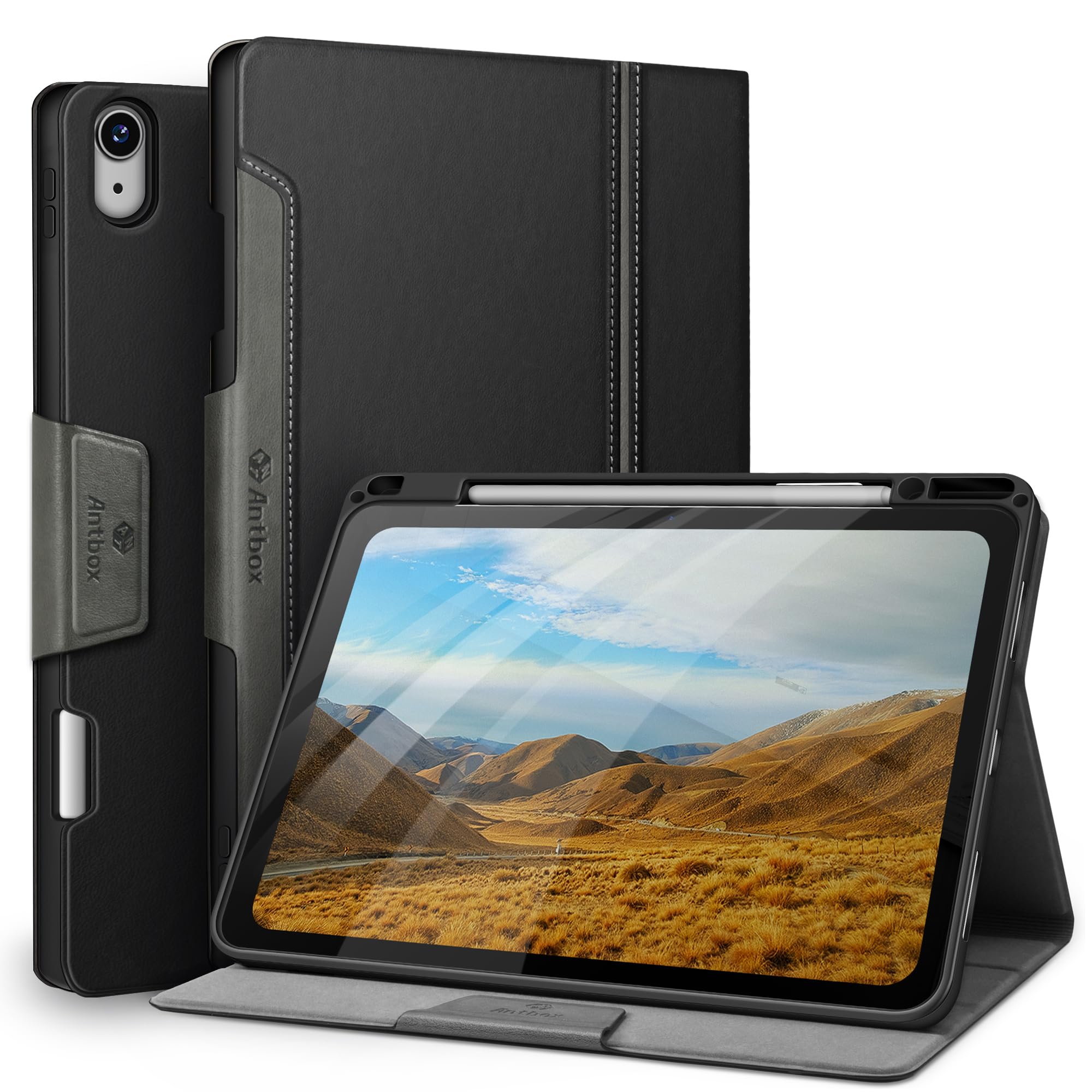 Photo 1 of Antbox for iPad Air 13 Inch Case 2025 M3 /2024 M2, Built-in Pencil Holder, Fully Supports Pencil Pro and Pencil (USB-C), Auto Sleep/Wake Function PU Leather iPad Air 13'' Cover (Black)