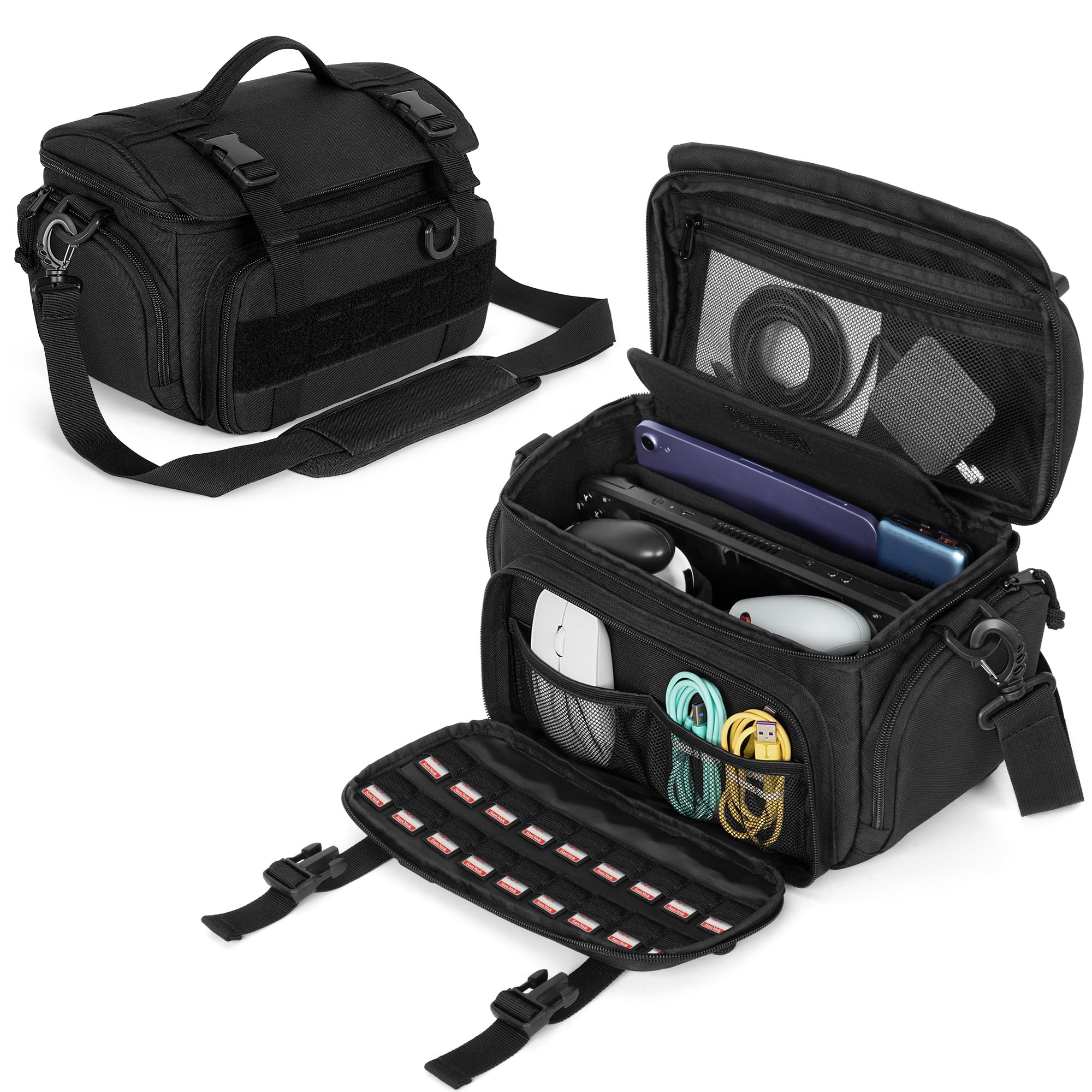 PGmoon Travel Bag Compatible with Steam Deck (OLED)/ Legion Go / Go S / Switch 2, Tactical Shoulder Storage Carrying Case with Pockets for Dock, AC Adapter, Controllers