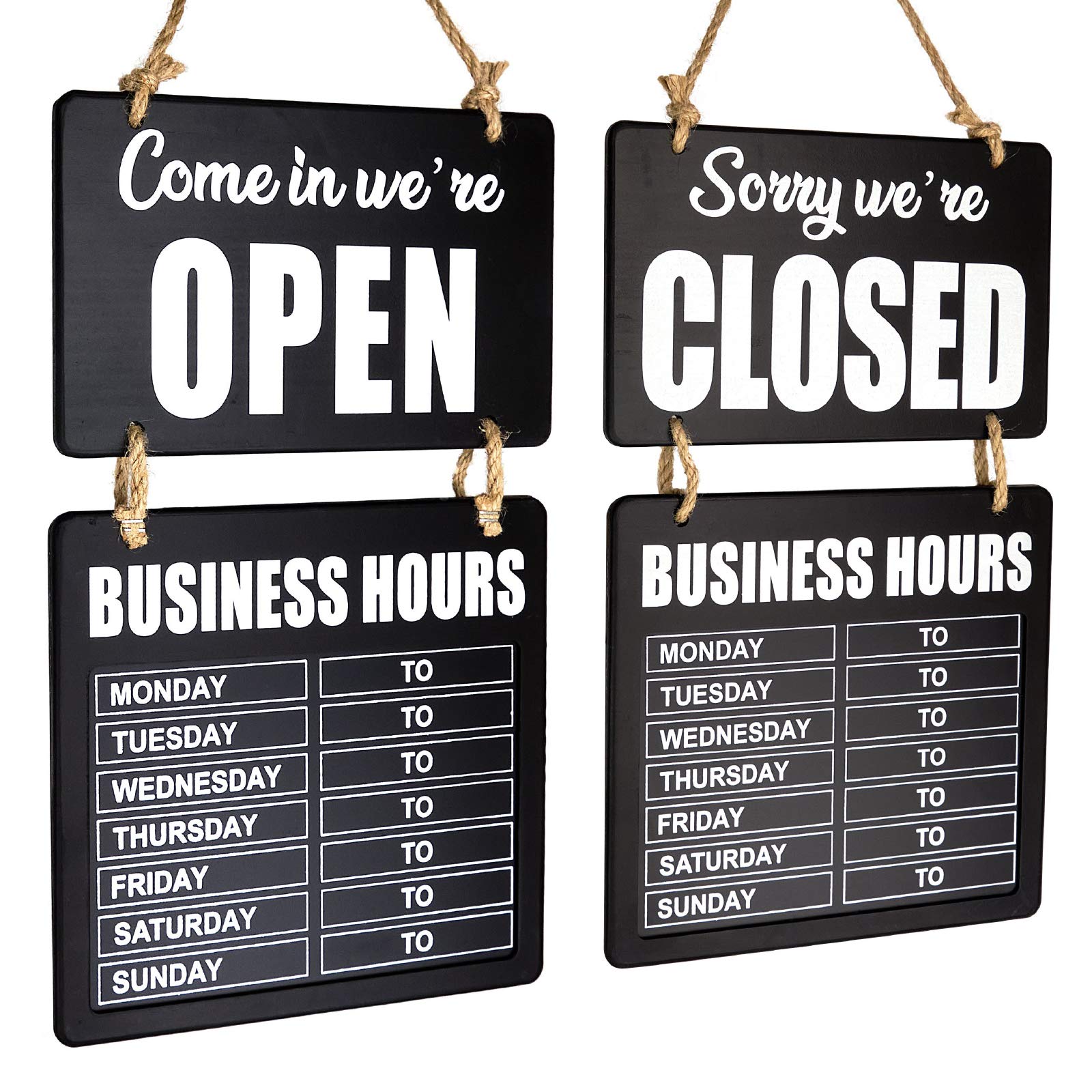 Excello Global Products Business Hours Hanging Chalkboard Black Welcome Chalk Boards for Restaurant Door Sign (Double Sided Open/Closed) Hangable & Decorative (Black)