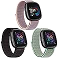 3 Pack Nylon Sport Band Compatible with Fitbit Sense 2, Sense, Versa 4, Versa 3 - Adjustable Sport Solo Loop Replacement Wristband Straps for Women Men