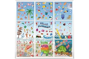 CRYSFIY 147PCS Summer Window Clings - Summer Window Clings for Glass Windows, Summer Window Stickers for Window Decals, Double Sided Beach Window Clings for Summer Decorations(9 Sheets)