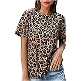 RoseSeek Women's Y2k Cheetah Print Top Leopard Print Tops Short Sleeve Loose Basic Animal Print Summer T Shirt