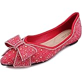 LiupanUp Women's Pointed Rhinestone Flat Shoes Glitter Flowers Wedding Comfortable Dress Shoes