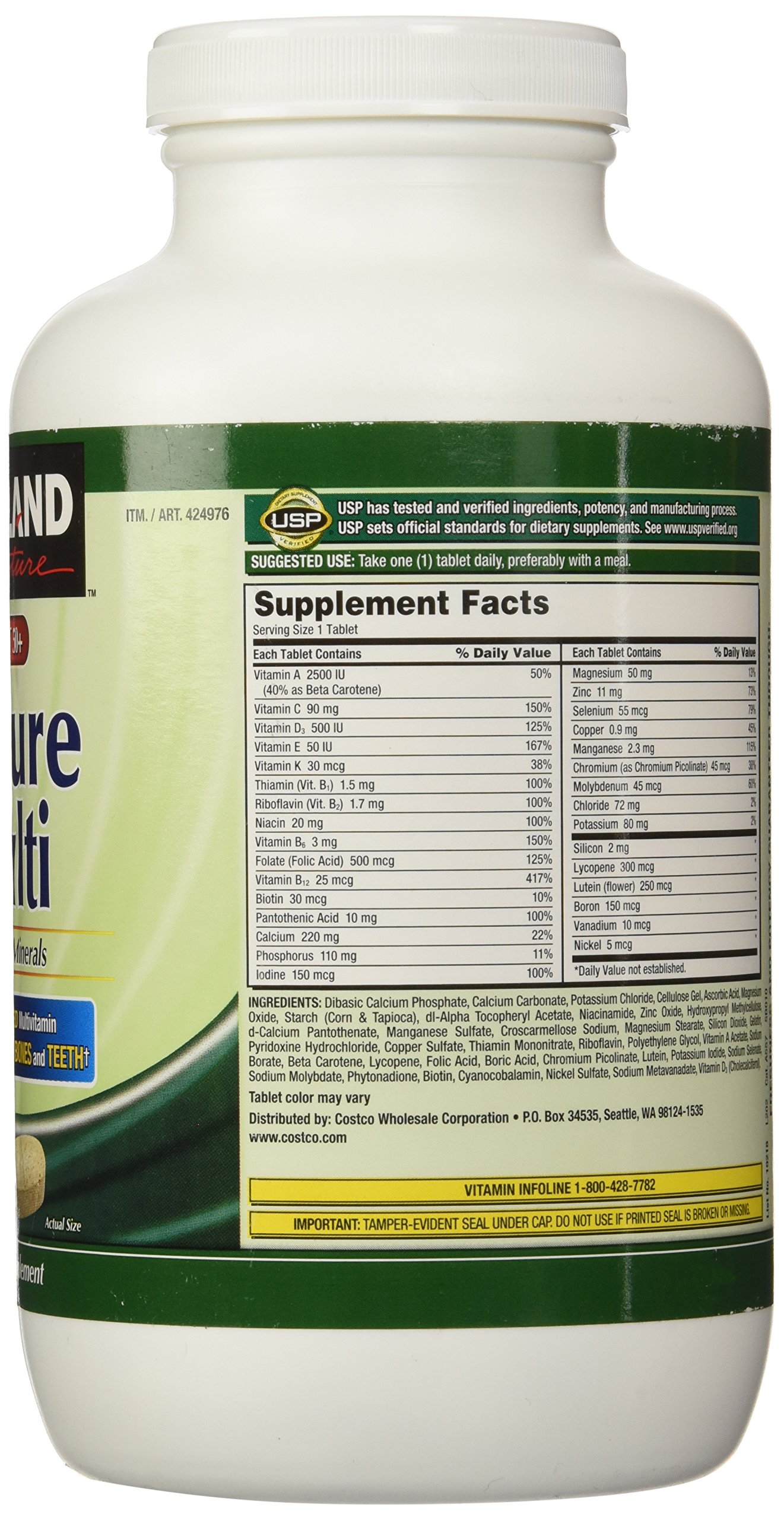Kirkland Signature Adults, 50 plus Mature Multi Vitamins & Minerals, 400Count Tablets Pricepulse