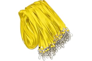 MAILETO 50 Pack Yellow Lanyards for ID Badge Holder - Durable Flat Lanyards with Swivel Hook and Badge Clip