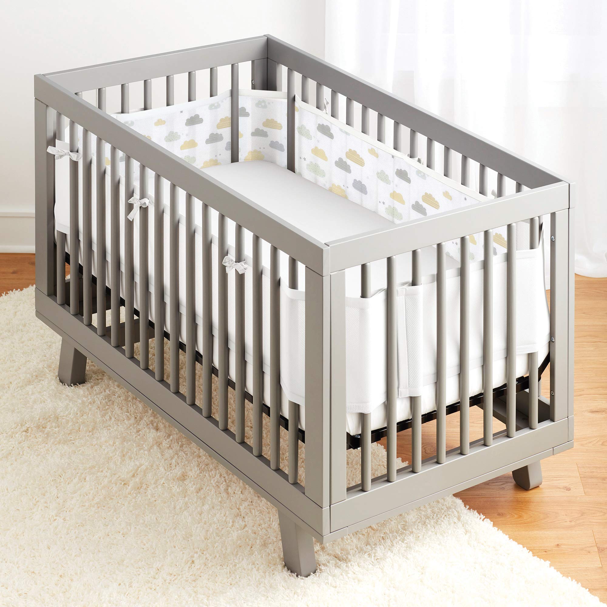 BreathableBaby Breathable Mesh Liner For Cot Beds — Covers 4 Sides — Classic — 3 mm — On Cloud Nine — Long + Short Panels — Non-Padded Single Layer — Safer Than a Crib Bumper — UK/EU Safety Tested