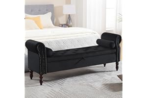 HOMYKA Storage Bench for Bedroom King Size, 67" End of Bed Storage Bench, Upholstered Tufted Storage Ottoman Benches, Velvet Bench with Storage and Arms for Bedroom, Living Room, Entryway, Black