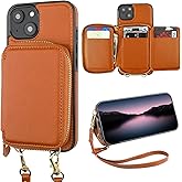 Bocasal RFID Blocking Wallet Case for iPhone 14 Plus, Adjustable Crossbody Zipper Purse Case Card Holder with Kickstand Detachable Wrist Strap, PU Leather Flip Folio Case 6.7 Inch 5G (Brown)