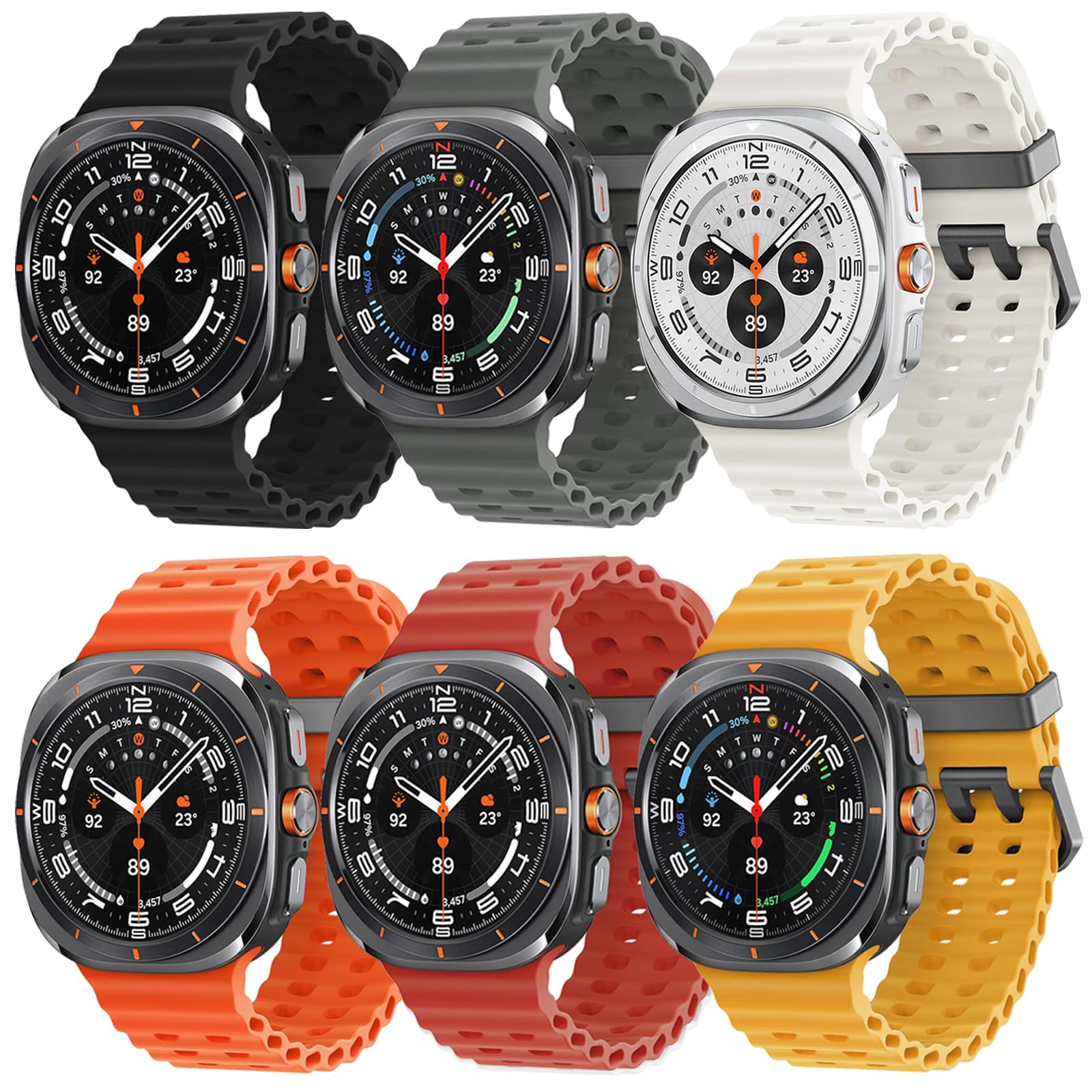 Photo 1 of **PARTIAL SET ONLY RED, BLACK, AND GREY** 6 Pack Marine Silicone Band for Samsung Galaxy Watch Ultra Bands 47mm Men/Women,Waterproof Soft Sport Strap Compatible with Samsung Watch Ultra Band for Men/Women Breathable Replacement Correa Reloj