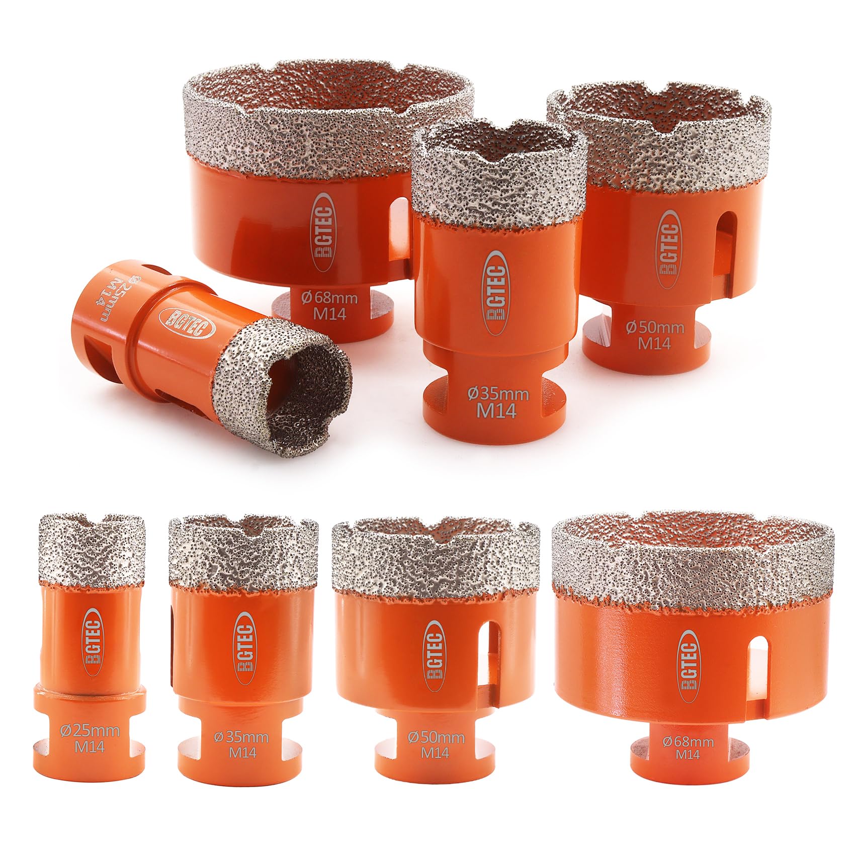 BGTEC 4pcs Dry Diamond Core Drill Bits Set Hole Saw Kit for Porcelain Tile Ceramic Marble Brick M14 Thread Hole Saw Mixed 25/35/50/68mm
