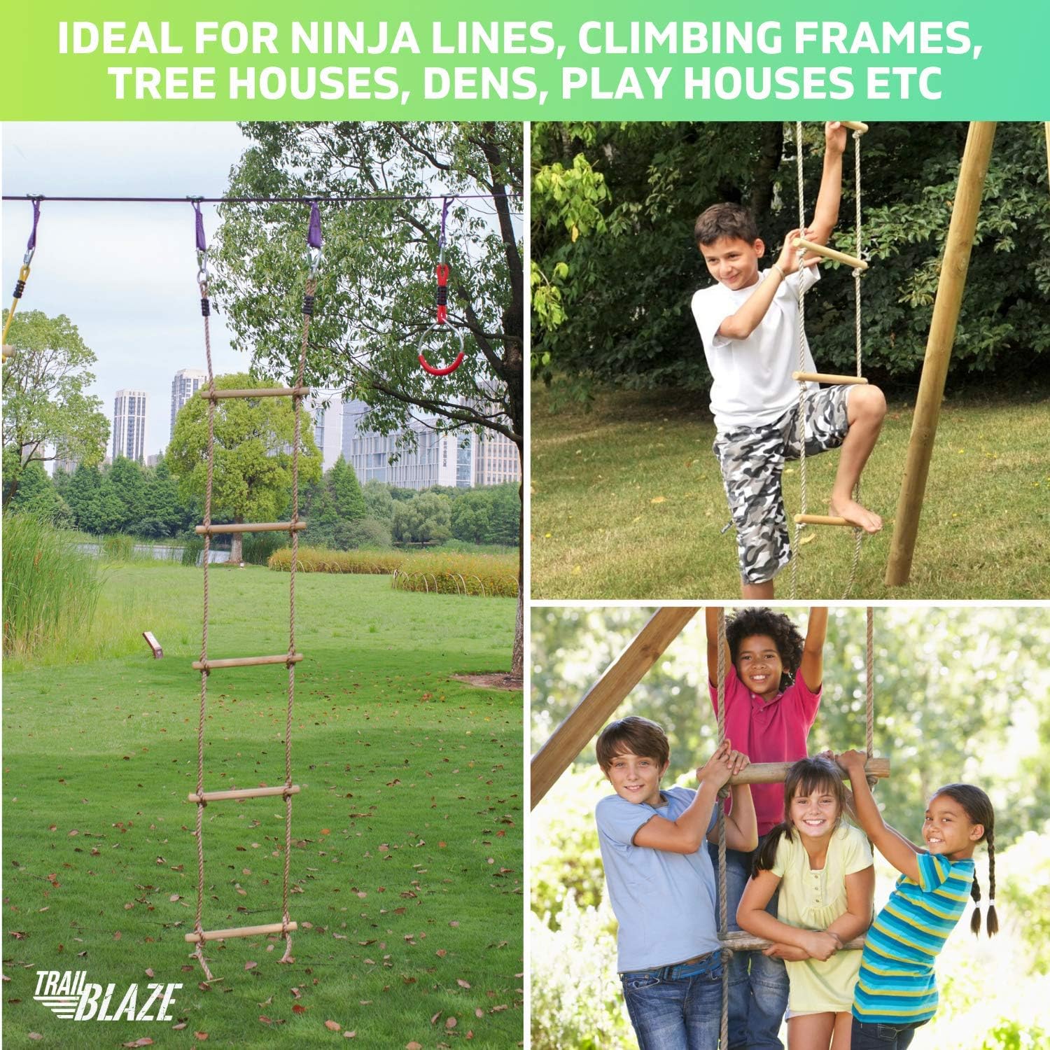 Trailblaze Premium Climbing Rope Ladder for Kids 6ft - Connects to Anything! Ninja Warrior Obstacle Course for Kids, Playground Swingset Accessories, Outdoor Play Equipment for Kids: Toys & Games