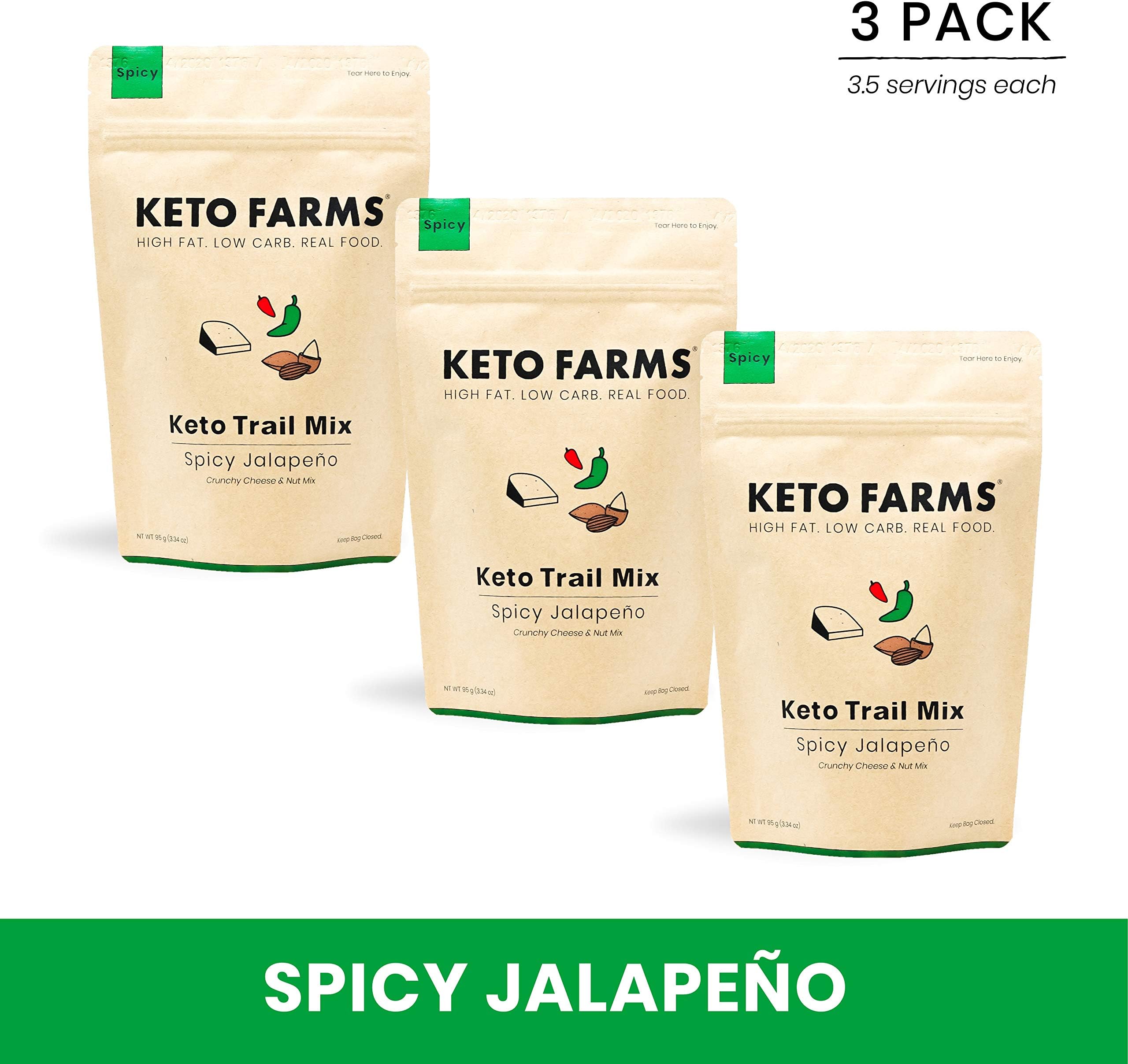 Keto Trail Mix, Crunchy Cheese Mix, Keto Friendly Snacks by Keto Farms (3g Net Carb) [Spicy Jalapeño] 3.34 Ounce, 3 Count | Real Keto Food, High Fat Low Carb Snacks