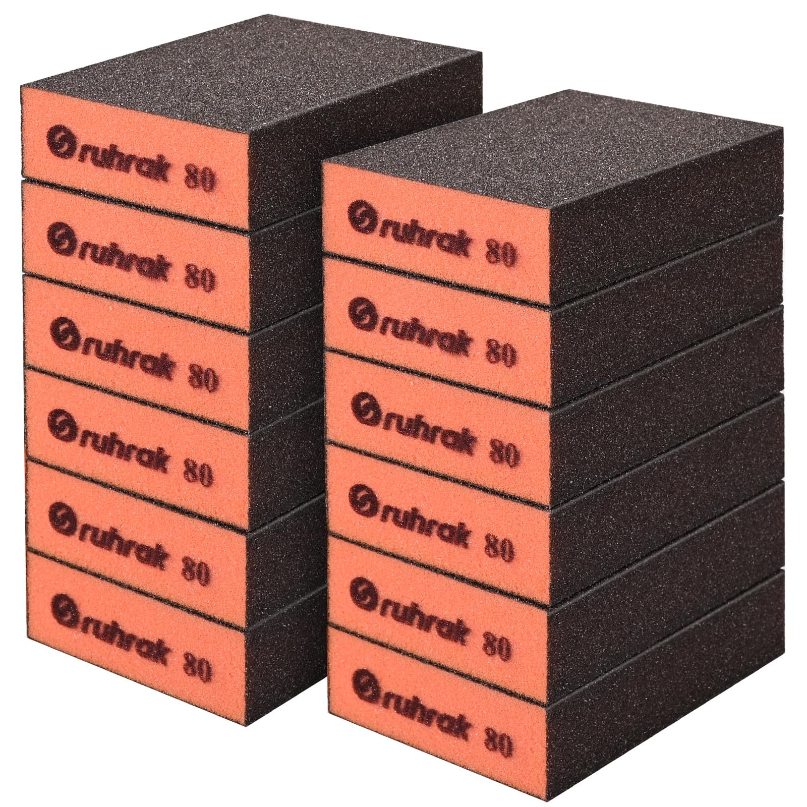 Sruhrak Sanding Block 12 Pieces Hard Sanding Sponges, 80 Grits Wet Dry Reusable Sanding Pads for Wood, Plastic, Drywall and Metal Polis