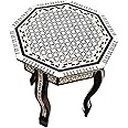 FAMA.store Arabic Side Corner cofee Table for Living Room, Morrocan Table Design, Mother of Pearl Inlaid, Egyptian Handmade (Brown Oval Small) (Octagon)