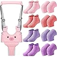 Xuniea Baby Walking Harness Breathable Handheld Baby Walker Assistant Belt Adjustable Toddler Walking Assistant with 4 Pairs Non-Slip Socks Grips 4 Pairs Baby Knee Pads for Crawling, 7-24 Months