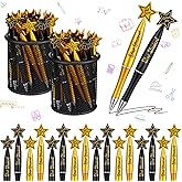 Tenceur 64 Pcs Star Student Pens Reward Ballpoint Pens Teacher Appreciation Gifts Black Inspirational Pens for Star Students Awards of the Week, School Classroom Teacher Recognition(Black, Gold)