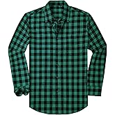 Alimens & Gentle Men's Flannel Shirt Long Sleeve Plaid Button Down Shirts Casual Work Soft Tops Family Gathering with Pocket